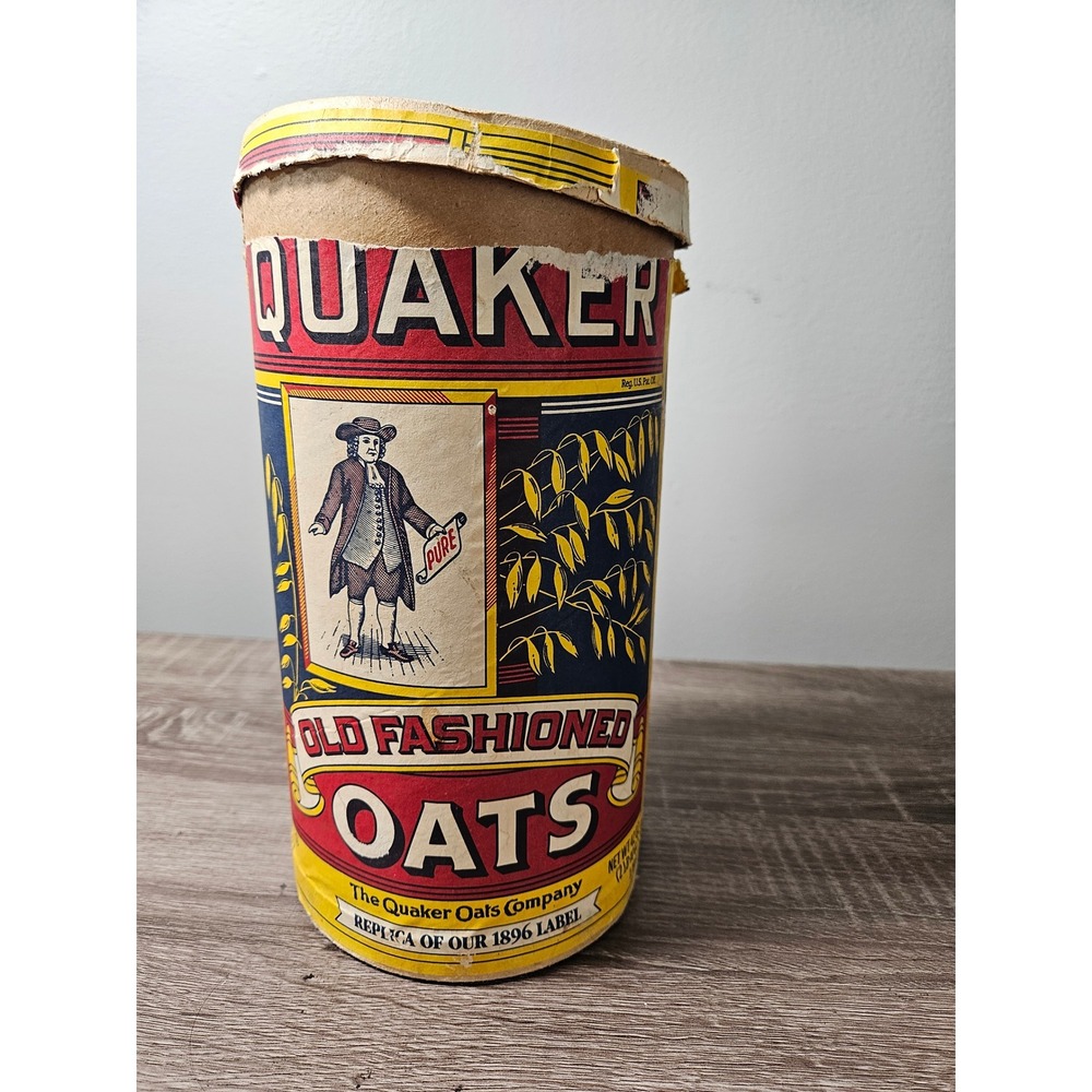 Vintageโ Quaker Old Fashioned Oats 42oz Cardboard Canister 1896 Replica Label